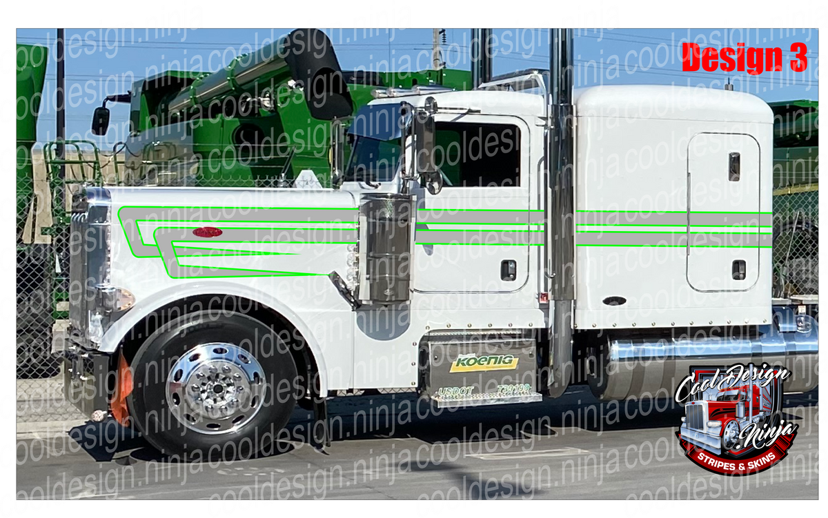 Grey and Lime Green 379/389 Double Cees Peterbilt Stripe Kit