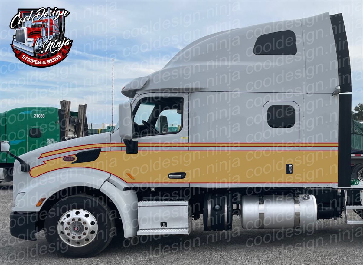 Gold and Dark Red 579 Peterbilt Seminole Stripe Kit – Cool Design