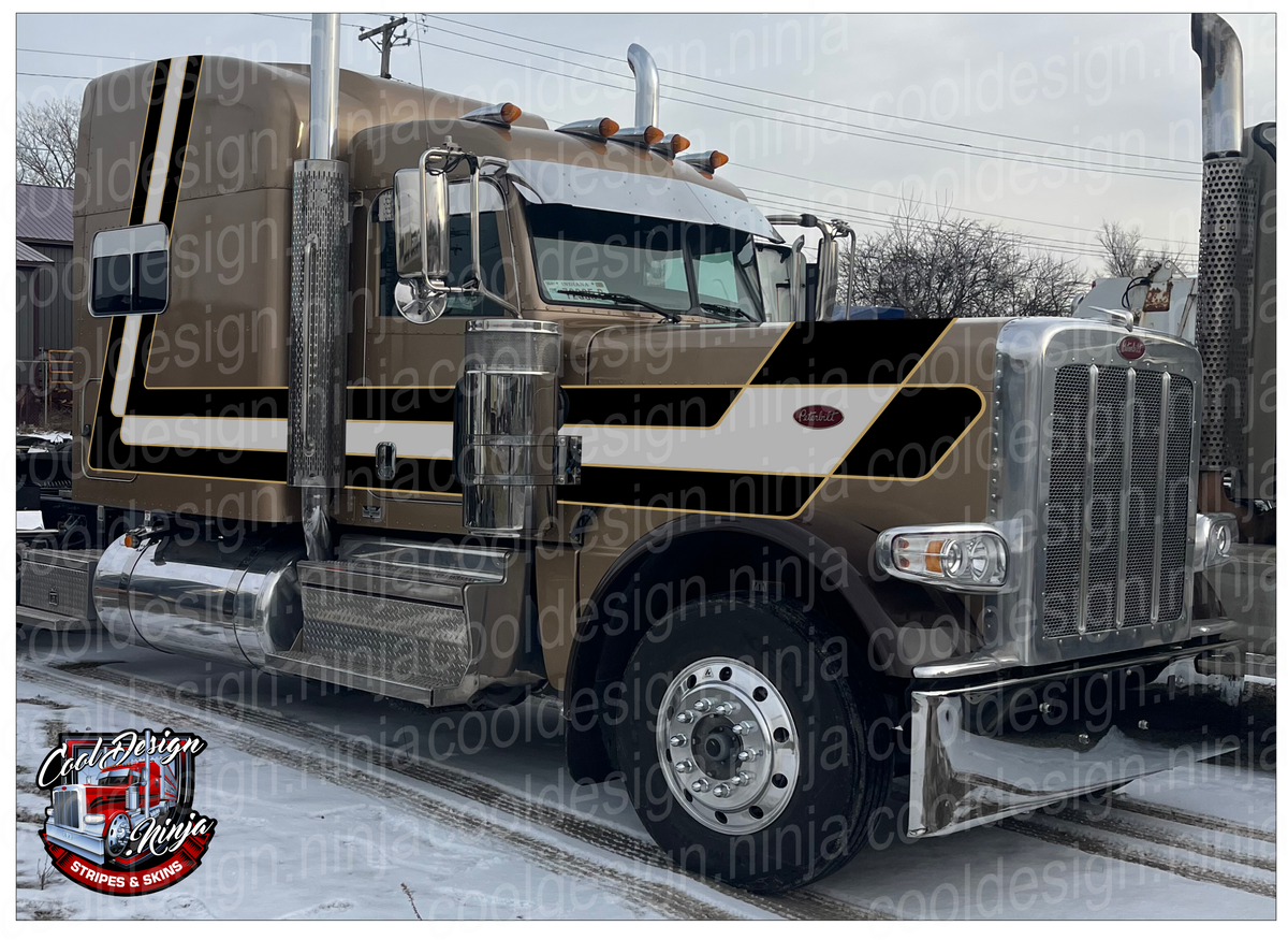 White and Brown Western Chicago Skyhook Peterbilt Stripe Kit