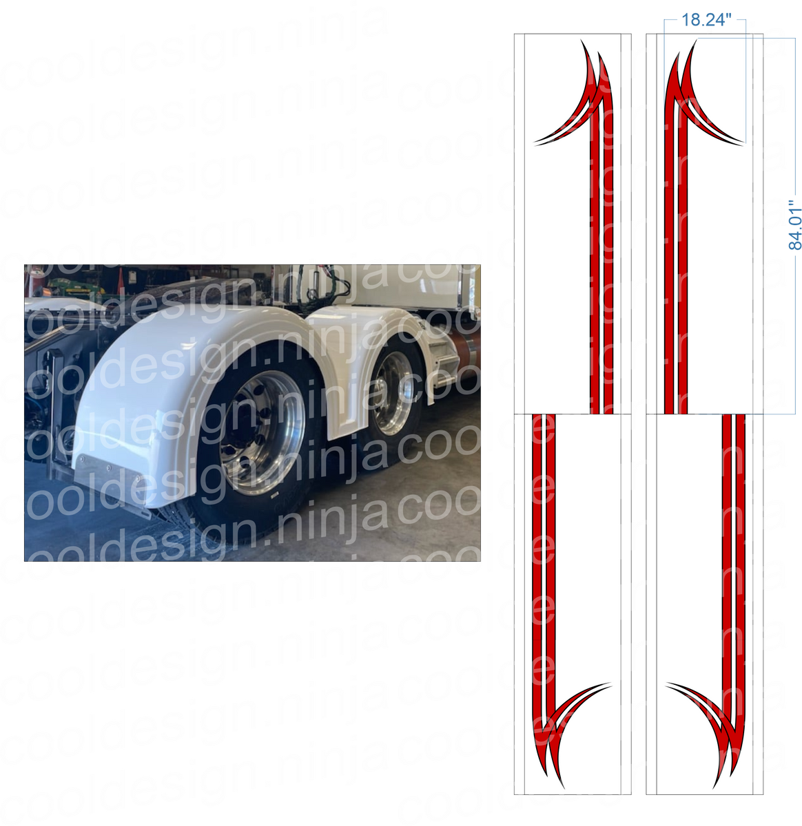 Red w Black Outline Double Fenderhook Kenworth Stripe Kit – Cool