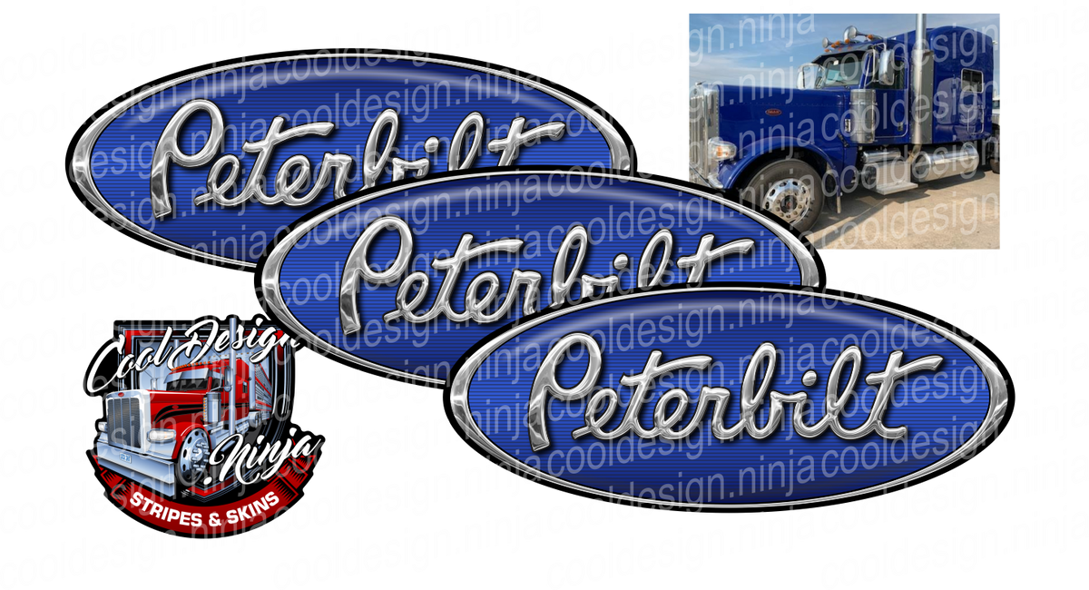 3 Custom Peterbilt Grille Hood Decal Emblems - Baby Blue & Black For 359 378 379