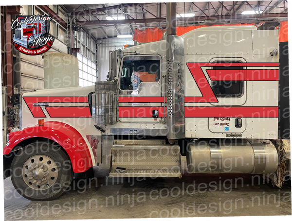 Viper Red w Black Outline 70s Overshadow Kenworth W9 Stripe Kit