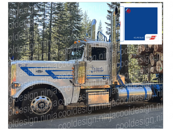 Azure Blue and Silver Leaf Effect Daycab Overwedge Peterbilt Stripe Kit