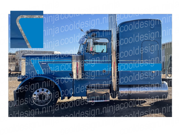 Azure Blue and Silver Leaf Effect Thick Overwedge Peterbilt Stripe Kit