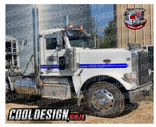 Royal Blue with Black Outline 379/389 Classic Spear Peterbilt Stripe Kit