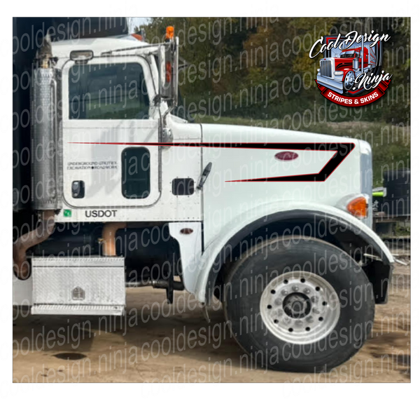 Black and Viper Red Leading Wedge Daycab Peterbilt 365 Stripe Kit
