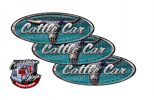 Teal Longhorn Cattle Car Peterbilt Emblem Skins