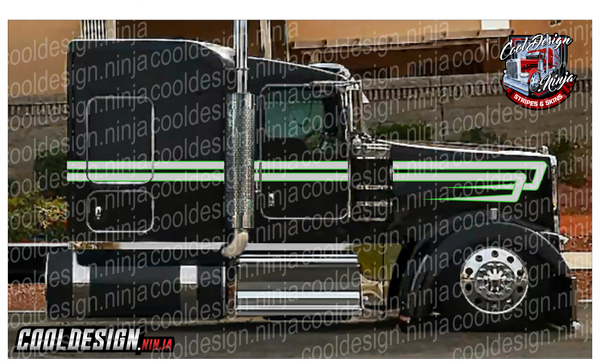 Silver and Apple Green Woods Overhook Kenworth W9 Stripe Kit