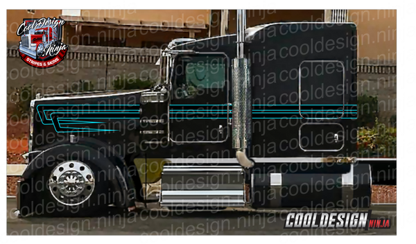 Black and Ol School Turquoise Woods Underhook Kenworth W9 Stripe Kit