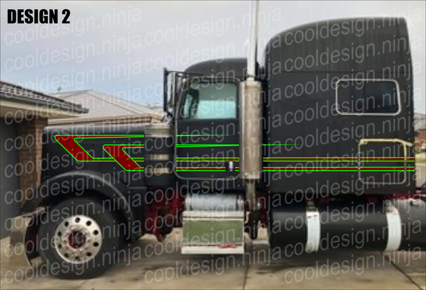 Burgundy and Lime Green Short Hood Peterbilt Stripe Kits