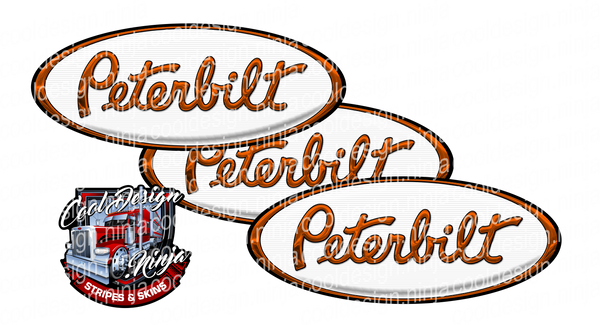 White and Orange Chrome Peterbilt Emblem Skins