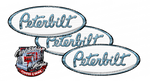 White and Carolina Blue Chrome Peterbilt Emblem Skins