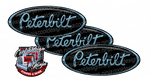 Black and Carolina Blue Chrome Peterbilt Emblem Skins