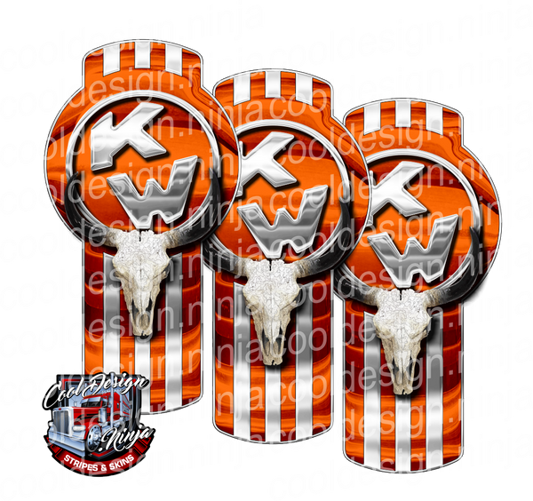 3-Pack of Orange Kenworth Bull Skull Emblem Skins