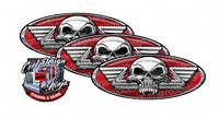 Red and Chrome Pipe Skull Peterbilt Emblem Skins