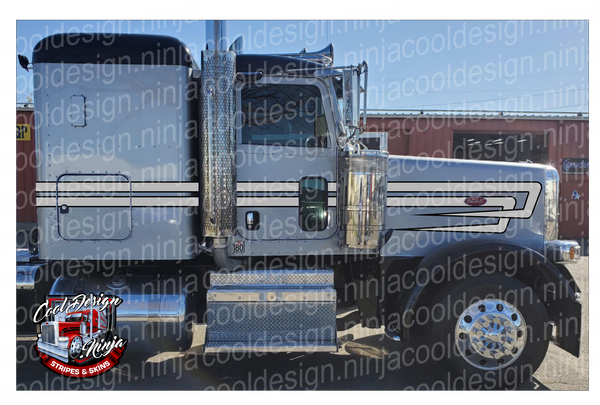 Short Hood Silver and Black Double Cees Peterbilt Stripe Kit