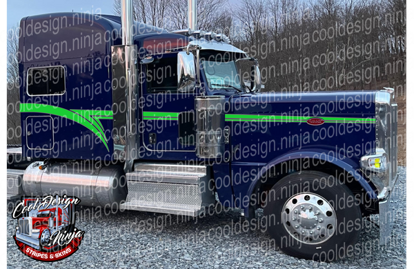 Lime Green and Grey Flying Z Peterbilt Stripe Kit