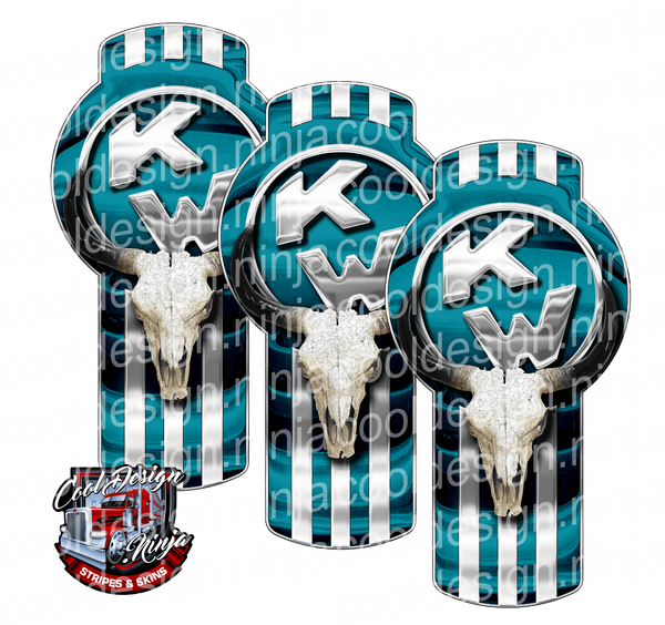 Teal Bull Skull Kenworth Emblem Skin Kit