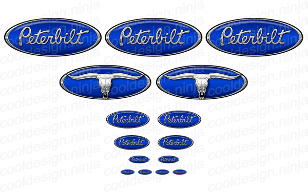 Cobalt Blue/Chrome Bull Skull 389 Pete Emblem Skin Kit